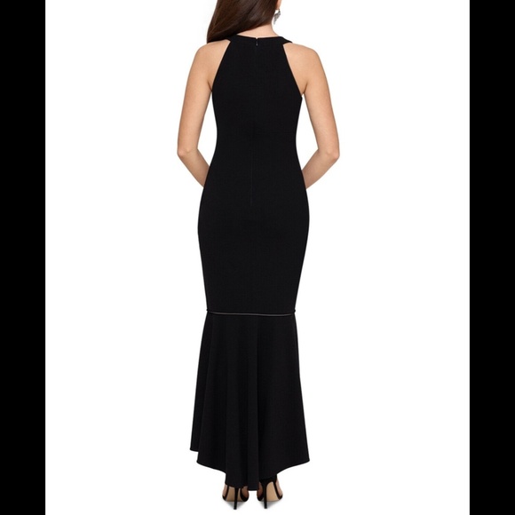 NWT XSCAPE Piped Mermaid Hem Hi Low Gown 10 Black - Picture 3 of 12
